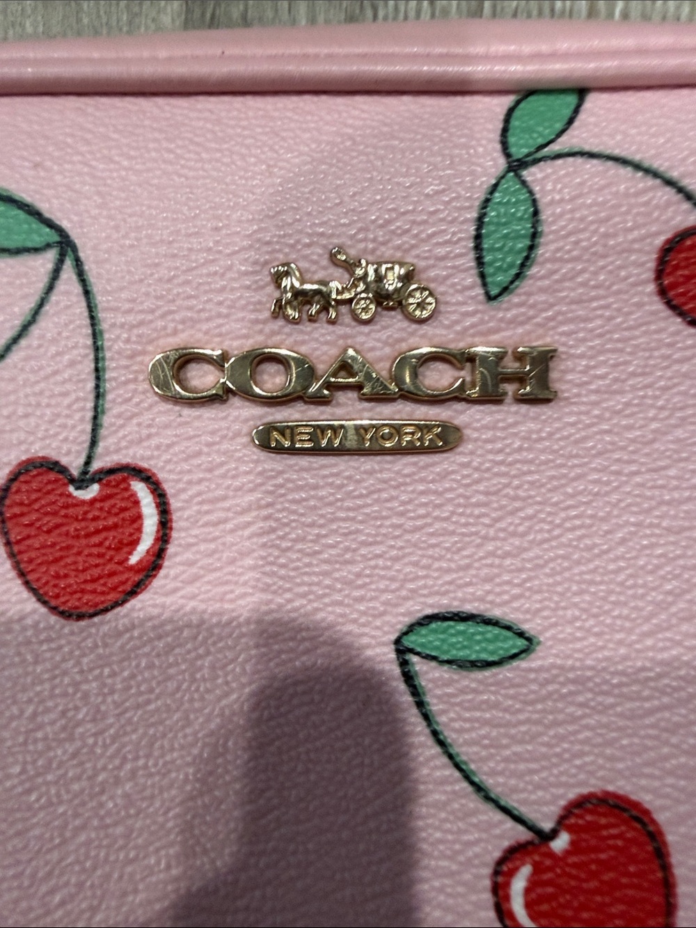 Coach Pink Cherry Print Crossbody with Red Strap - Picture 4 of 6